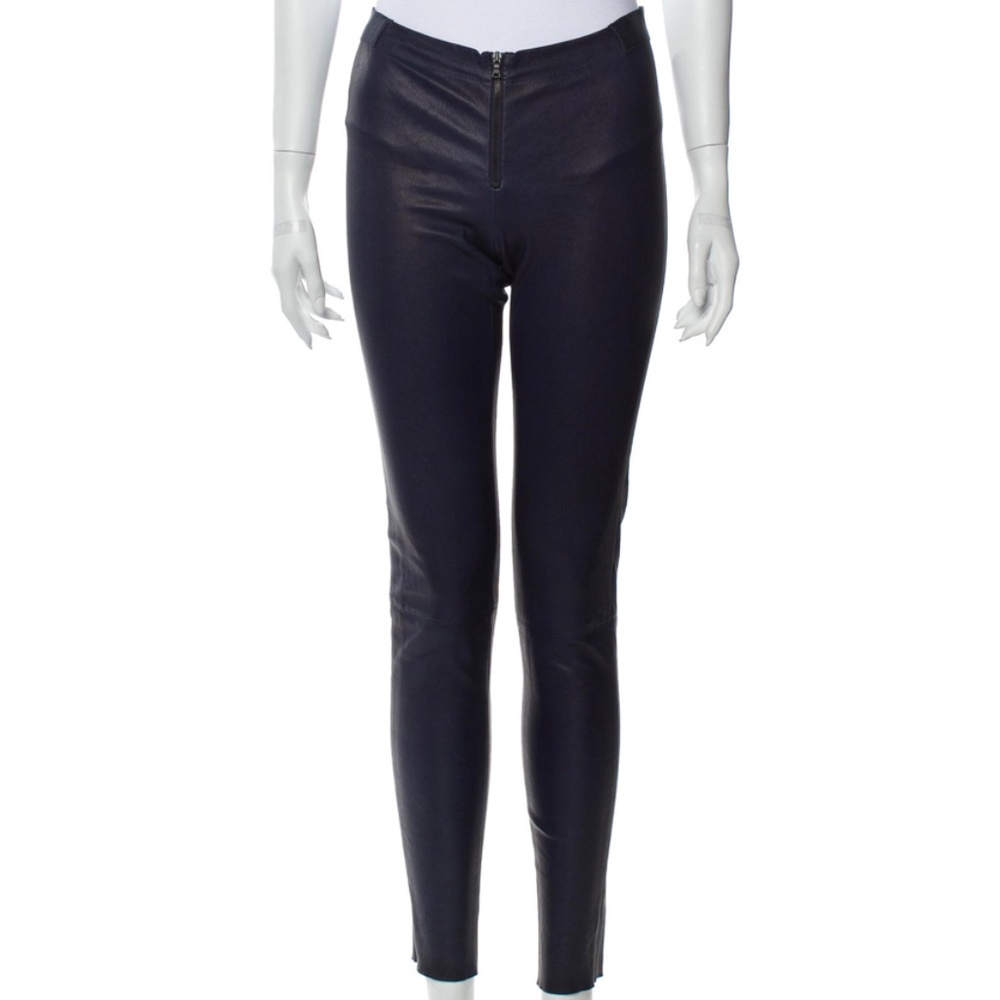 Authentic ALICE + OLIVIA Leather Skinny Leg Pants Size: US 4, Color is Deep Blue